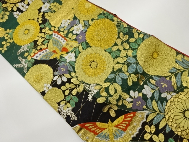 JAPANESE FUKURO OBI / WOVEN AUTUMN FLOWERS